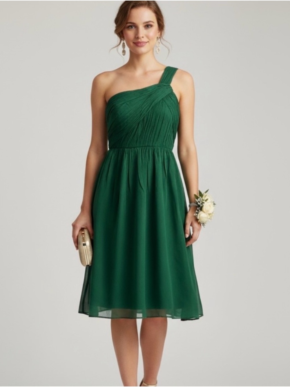 New! J Crew Bridal Cocktail Forrest Green One Shoulder Silk Chiffon Dress 2P